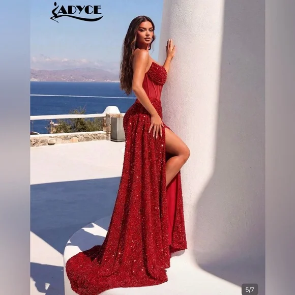 NWOT Strapless Ruby Red Sequin Gown - Picture 3 of 8